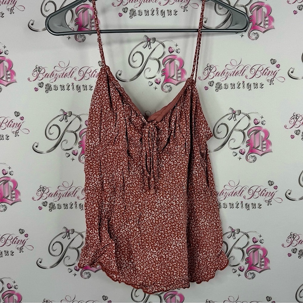 URBAN Romantics tank top flowy ribbon tie up pink orange Rust Floral Camisole